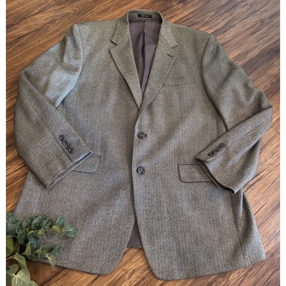 Lauren Ralph Lauren Herringbone LambsWool Blazer Men 43R Brown Sport Coat Jacket